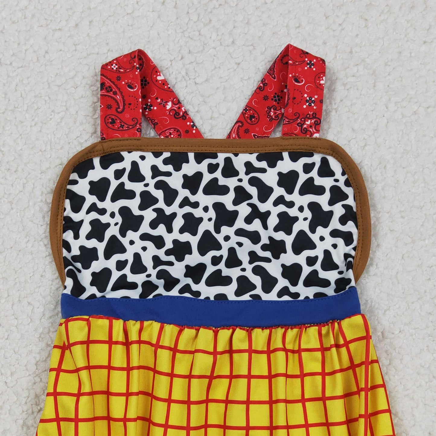 RTS NO MOQ SR4114 Baby Boys Yellow Checked Strap Cow Print Rompers