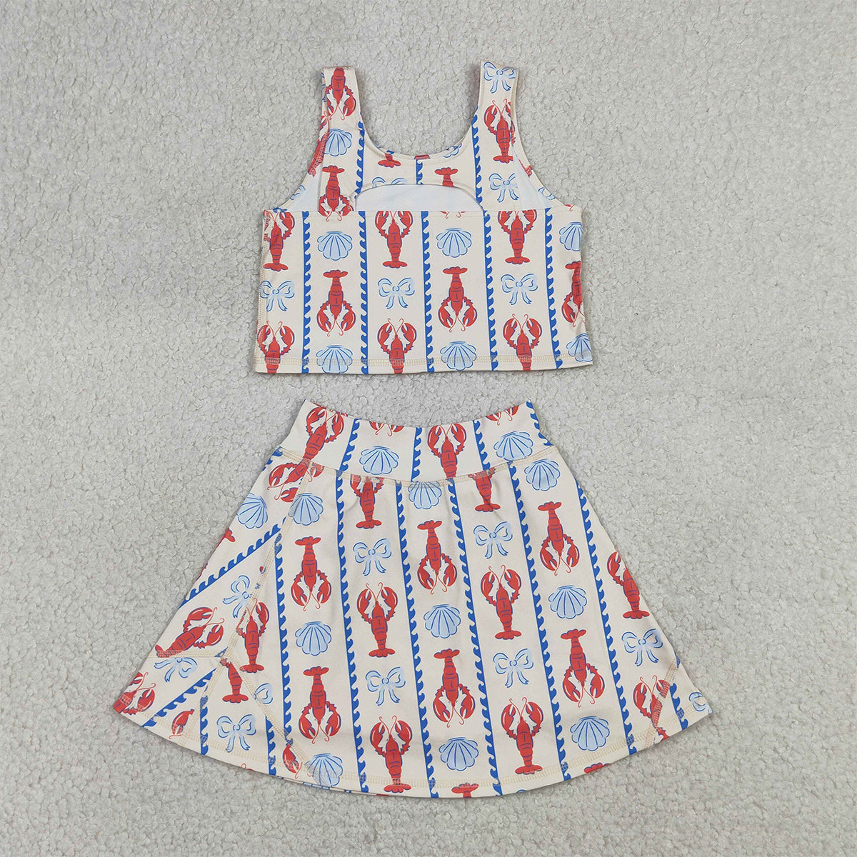 RTS NO MOQ GSD3626 Baby Girls Bows Crayfish Stripes Vest Top Skirt Short Set Active Yoga Clothes Outfit for Kids