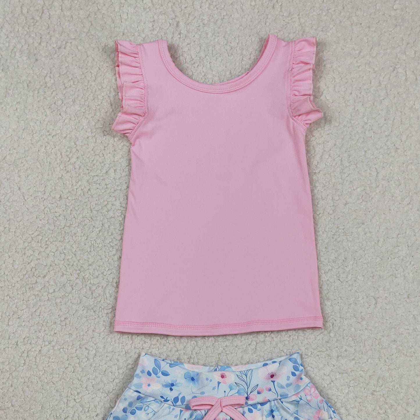 RTS NO MOQ yoga fabric GSD3773 Baby Girls Cute Pink Vest Colorful Floral Pockets Clothes Set