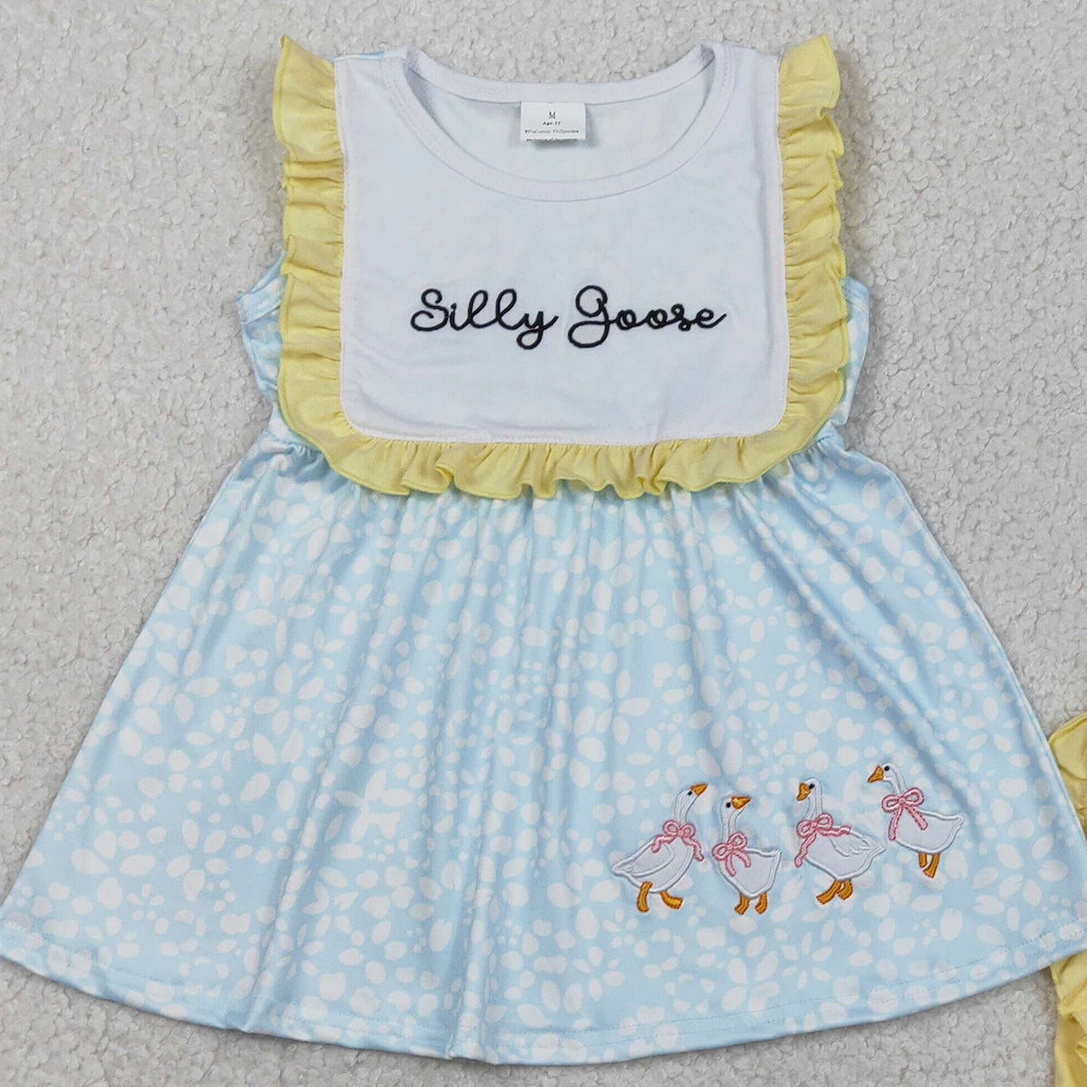 RTS NO MOQ GSSO2796  Embroidery Silly Gooses Baby Girls Floral Tunic Ruffle Shorts Outfit Set Cute Girl's Clothing