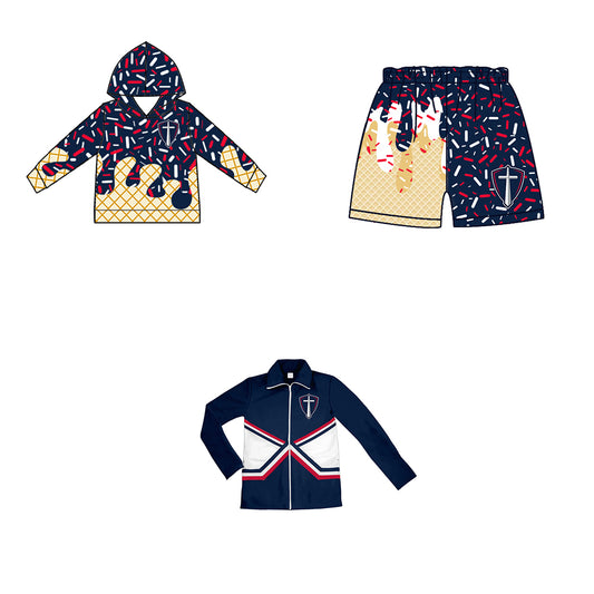 Custom moq 5 mix size milk silk baby girls clothes team bow blue hooded long sleeve tops and shorts and jacket-25.7.23