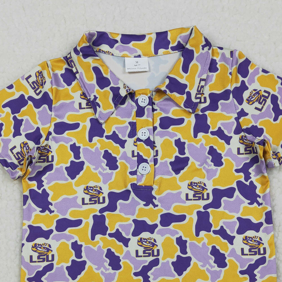 RTS NO MOQ BT1744 Baby Boys Camo Button Polo Shirt Purple Yellow Team Top for Infants