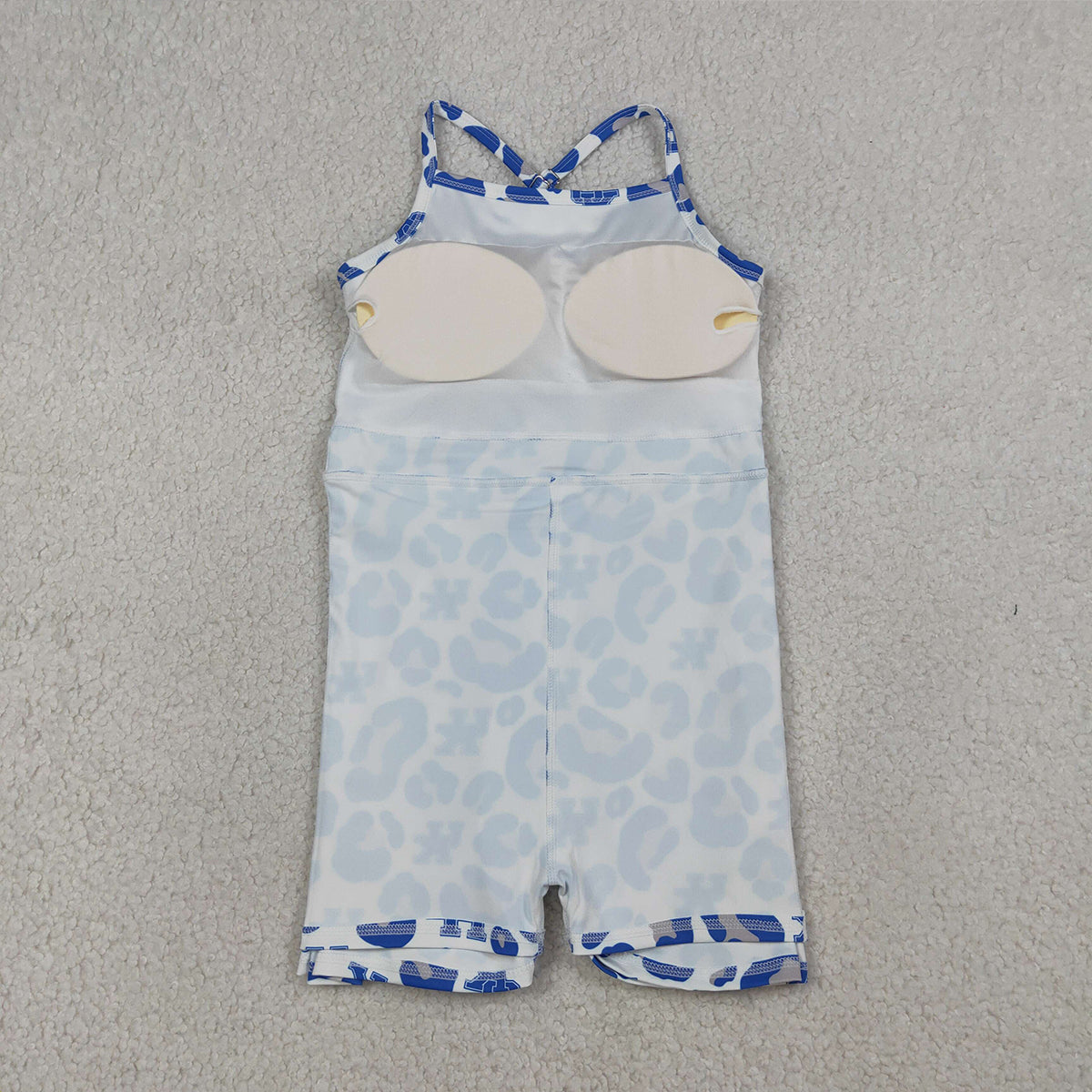 RTS NO MOQ GSD3630 Baby Girls Blue Leopard Strap Yoga Shorts Knee-Length Active Dresses