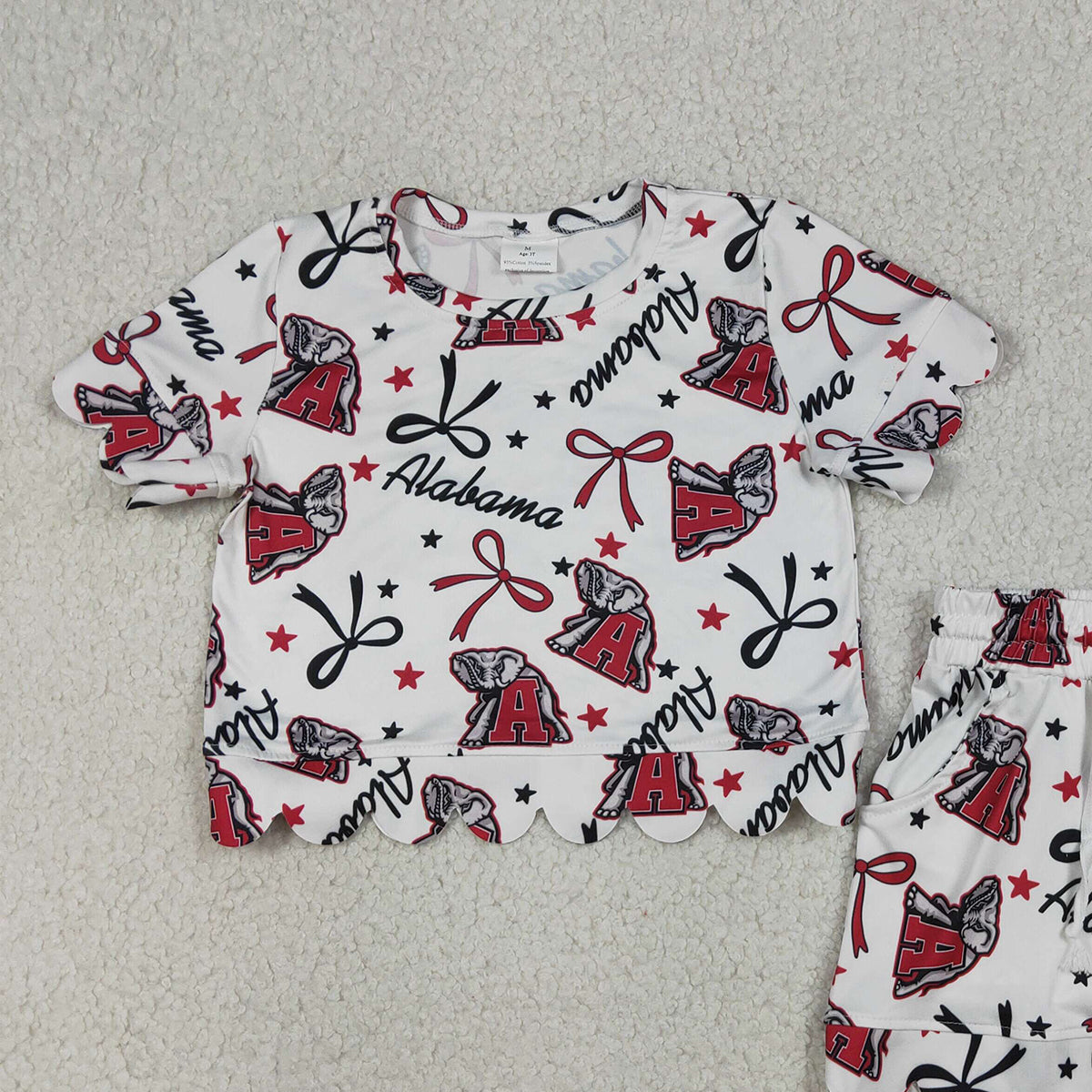 RTS NO MOQ GSSO3253 Baby Girls Star Bows Print Top Scallop Shorts Outfit Set Team Clothing for Kids