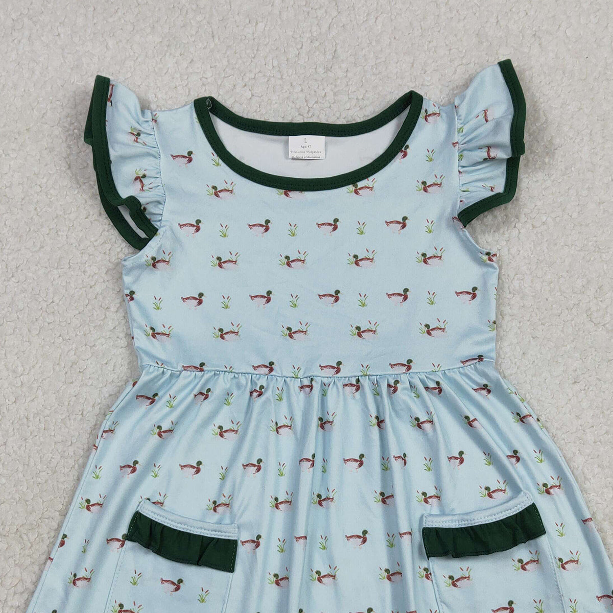 RTS NO MOQ GSD3679 Baby Girls Knee-Length Dress with Flutter Sleeves And Duck Pockets Hunting Theme Casual Wear for Little Girls