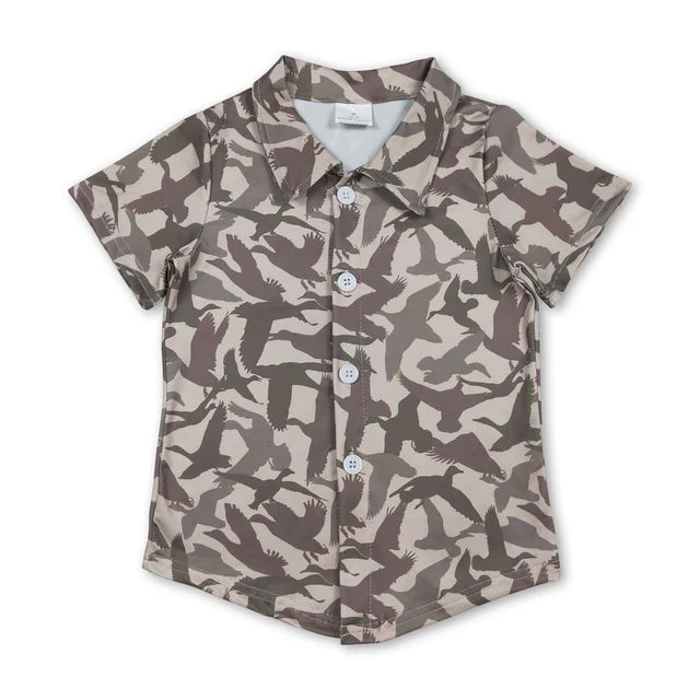 RTS NO MOQ Sibling Baby Boys Short Sleeve Southern Hunting Camo Button Shirts Top