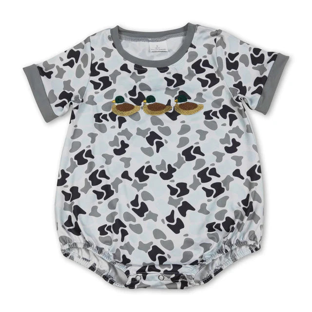 RTS NO MOQ Sibling Baby Boys Southern Grey Camo Hunting Rompers