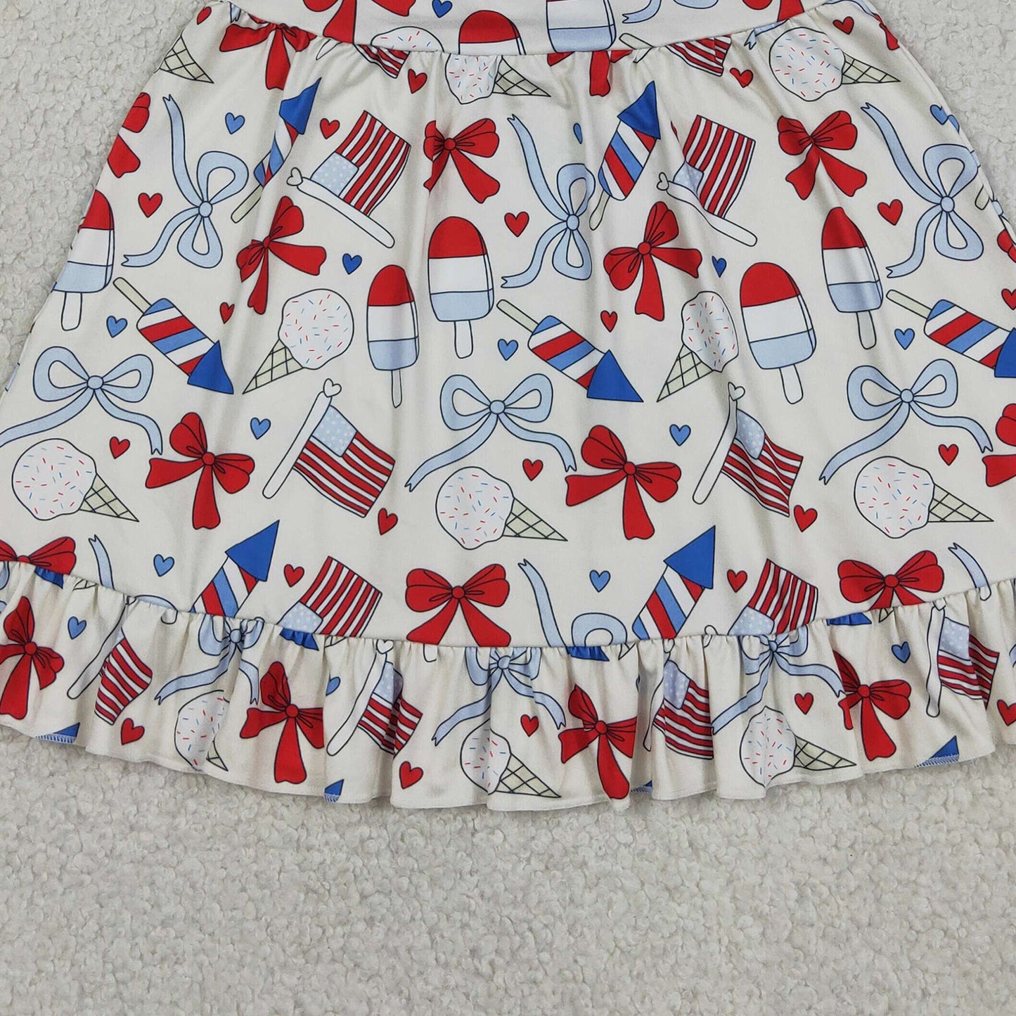 RTS NO MOQ GSD3723 Baby Girls Summer 4th of July Ruffle Popsicle Printed Strap Dress