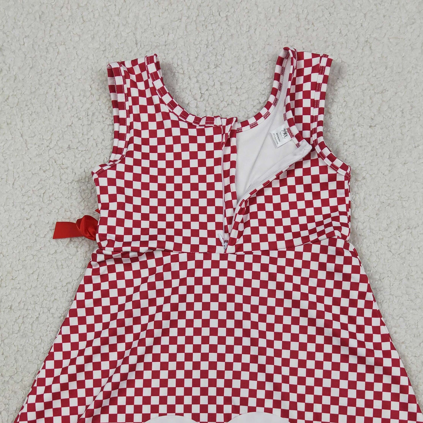 RTS NO MOQ yoga fabric GSD3669 Baby Girls Red Checked Scallop Knee Length Dress With Shorts Yoga Active Wear