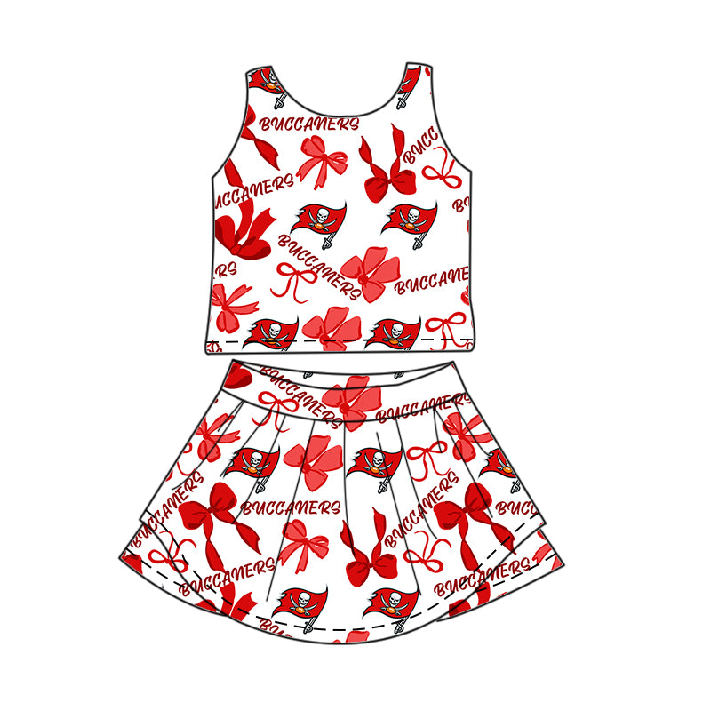 Custom moq 5 mix size milk silk summer teams Baby Girls Red Bow Vest Top Skirt Shorts Sets Sleeveless Knee Length Dresses Yoga Shorts Yoga Active Outfit