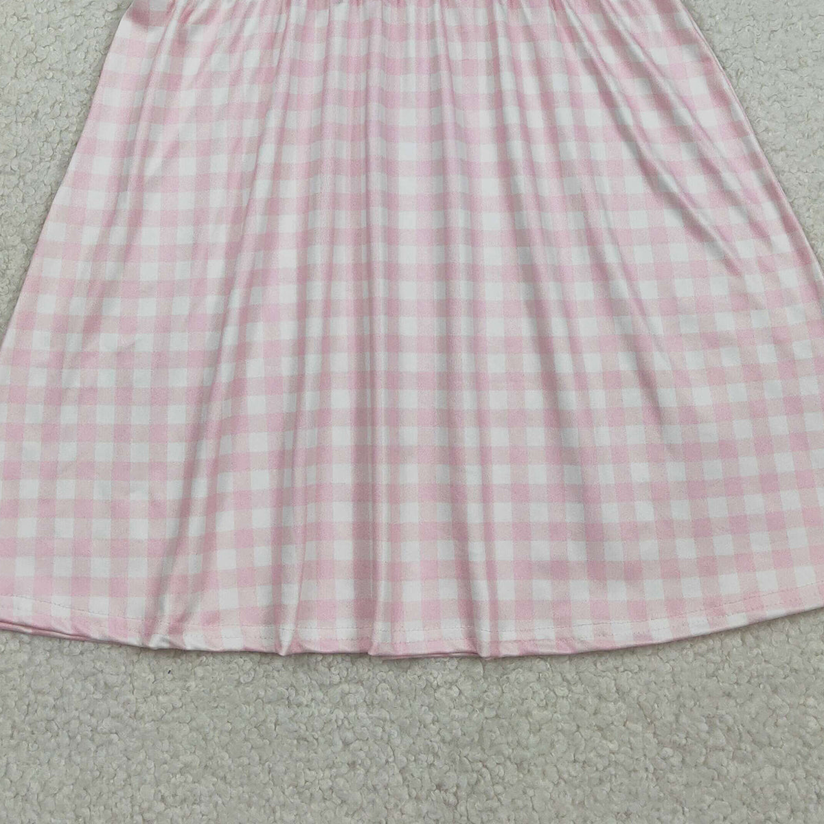 RTS NO MOQ GSD3382 Baby Girls Pink Checked Knee-Length Dress with Easter Collar Embroidery Crosses