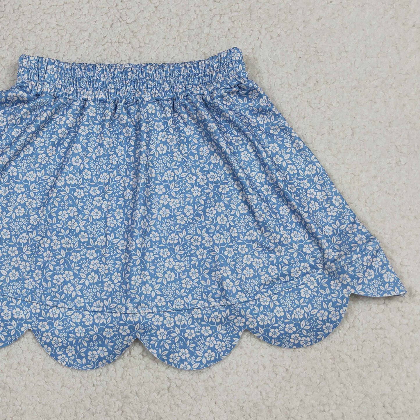 RTS NO MOQ milk silk GLK0239 Baby Girls Cute Blue Floral Print Scallop Edge Skort Casual Bottom