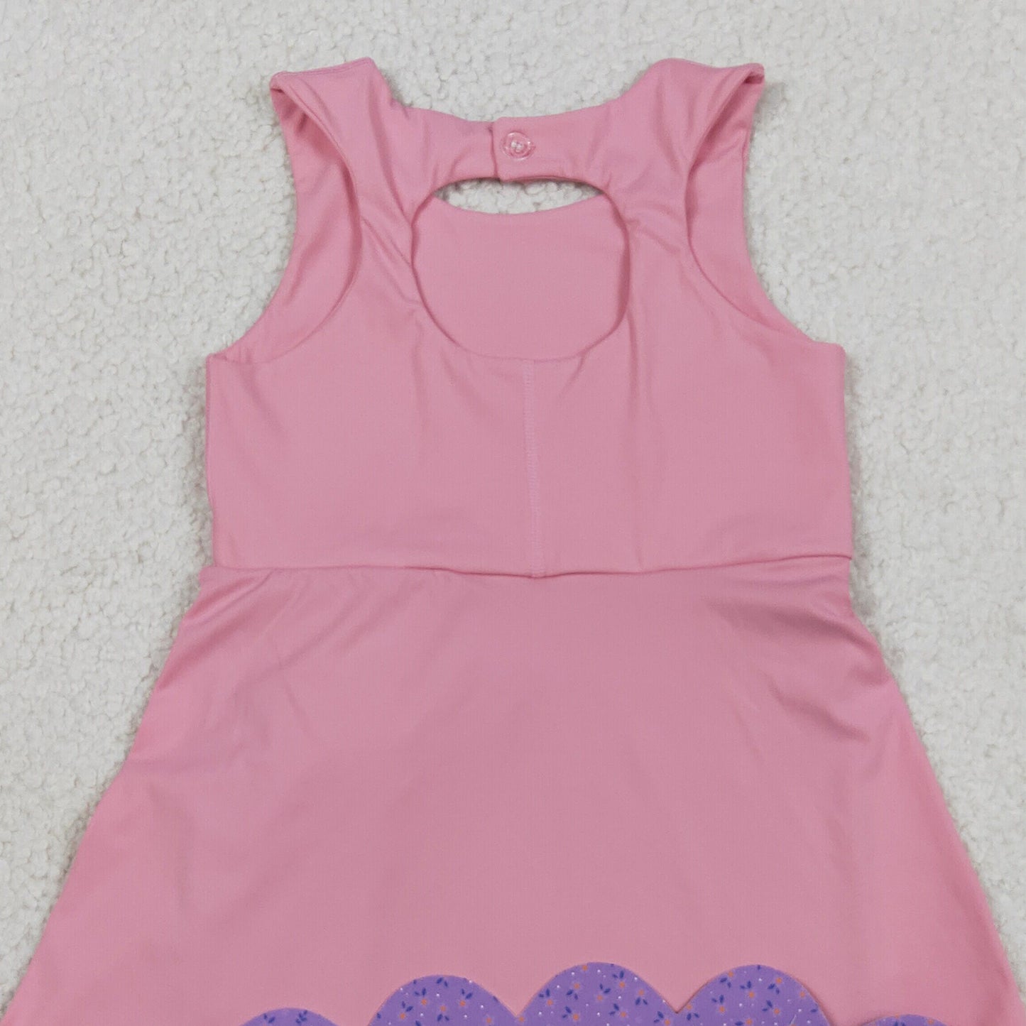 RTS NO MOQ yoga fabric GSD3028 Baby Girls Pink Purple Sleeveless Ruffle Scallop Bows Yoga Active Dresses