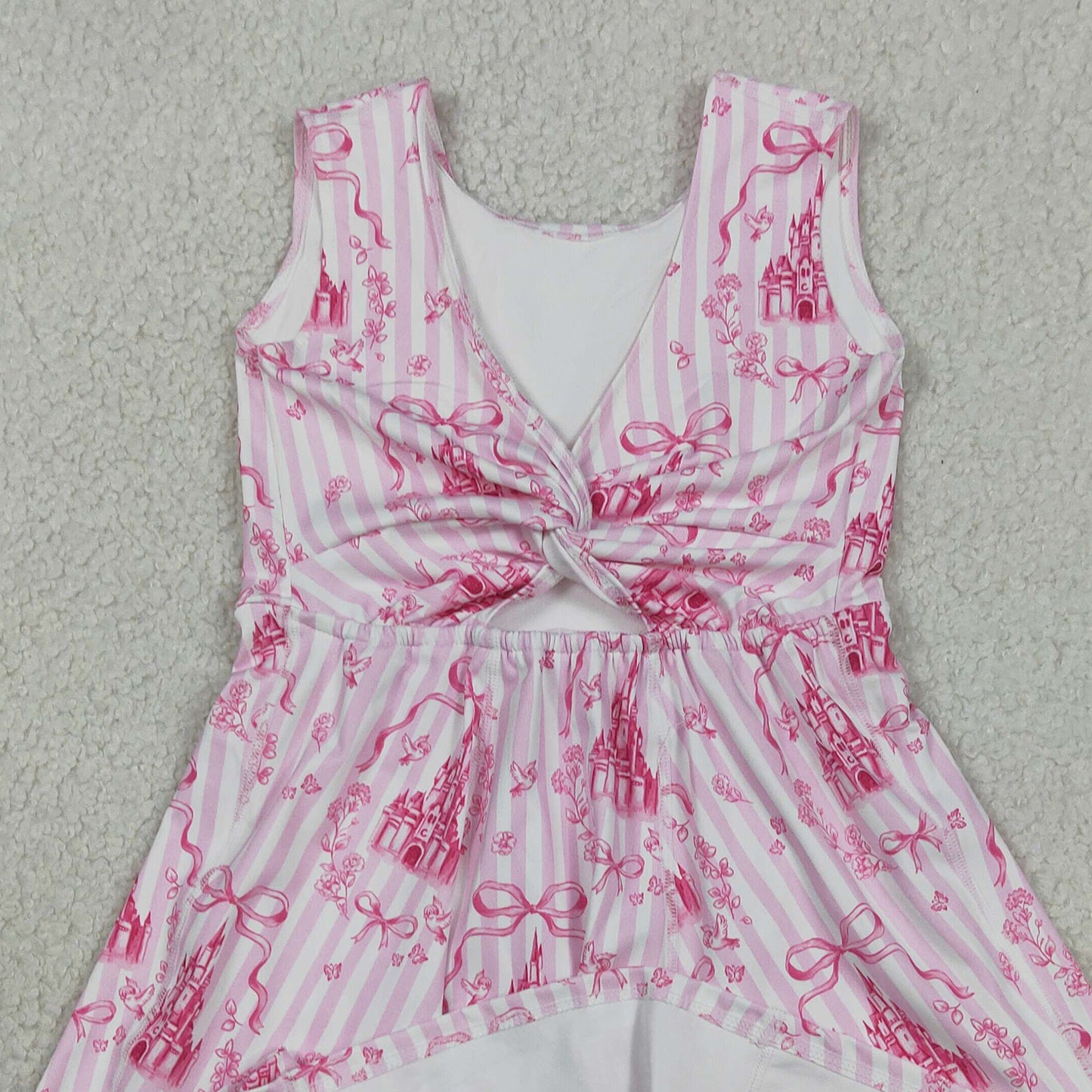 RTS NO MOQ GSD3815 Baby Girls Cute Pink Stripe Bow Yoga Casual Dresses