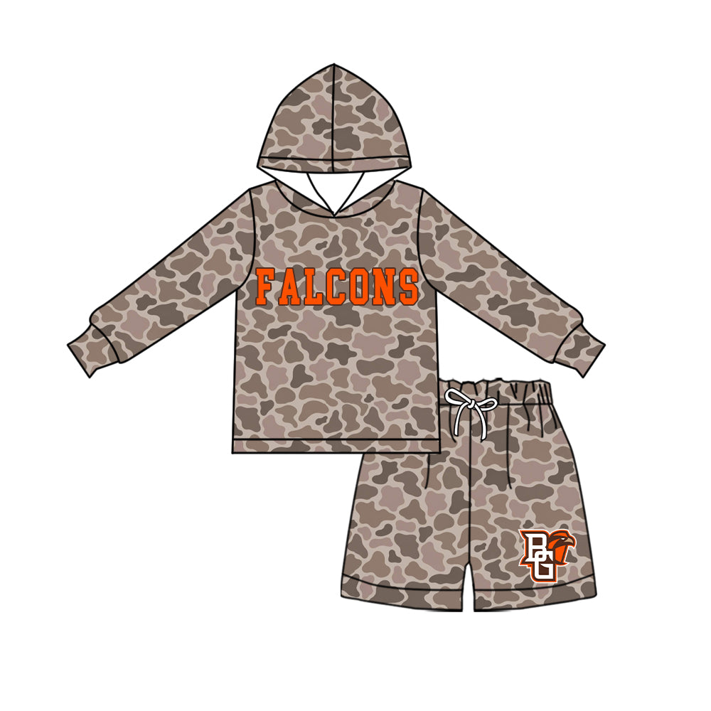 custom moq 5 mix size XY073003 Baby Kids Camo Long Sleeve Hooded Top Camo Shorts Team Outfit Set