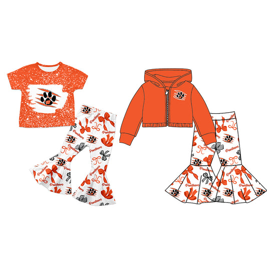 Custom moq 5 mix size milk silk summer teams baby girls clothes bow orange short sleeve pants sets and hooded long sleeve pants sets-25.7.25