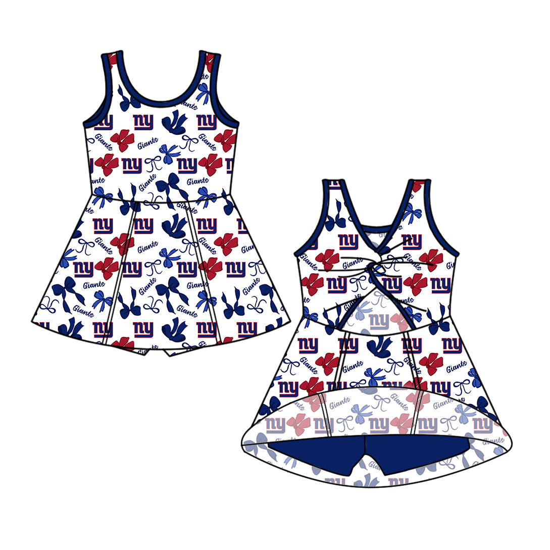 Custom moq 5 mix size milk silk summer teams Baby Girls Blue Red Bow Vest Top Skirt Shorts Sets Sleeveless Knee Length Dresses Yoga Shorts Yoga Active Outfit