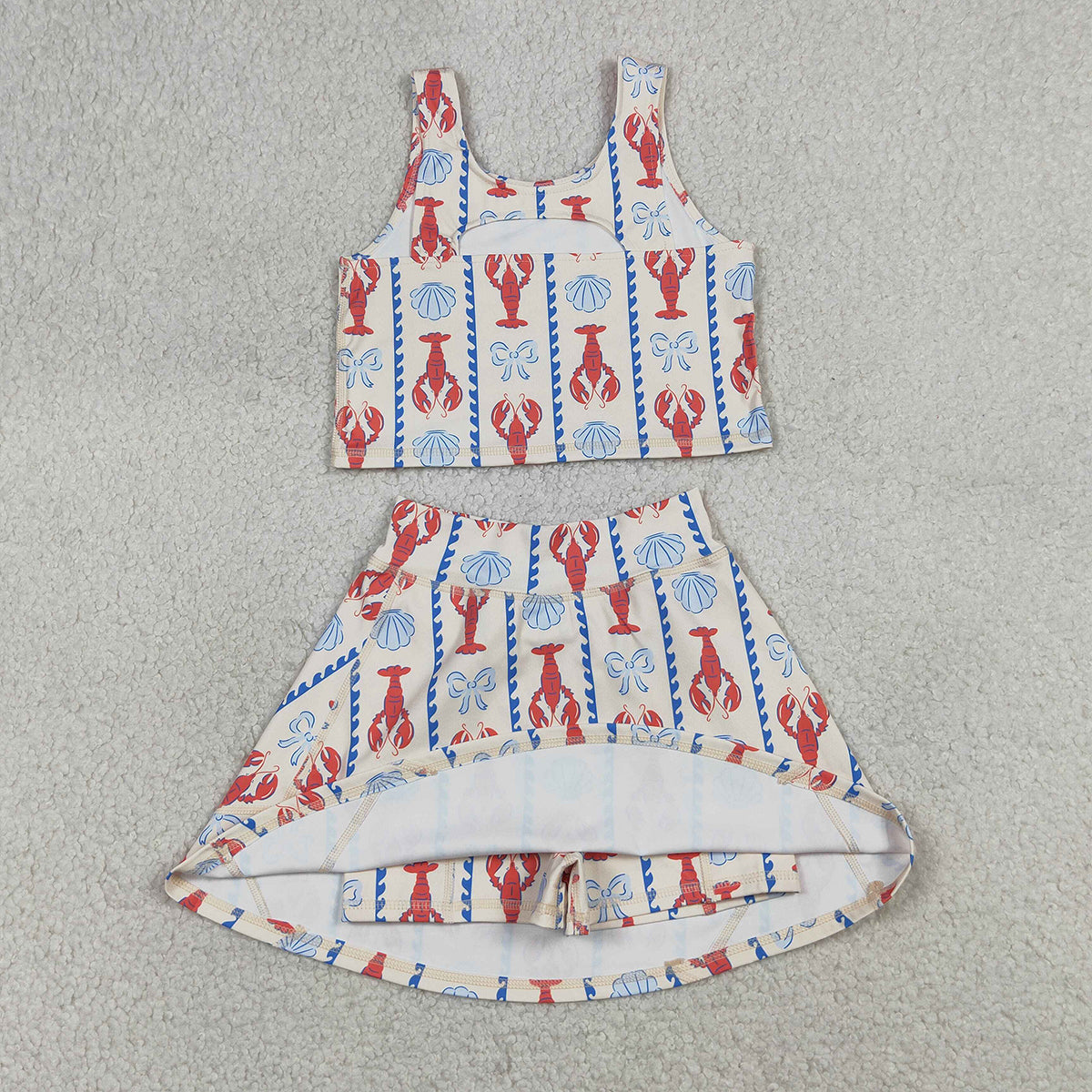 RTS NO MOQ GSD3626 Baby Girls Bows Crayfish Stripes Vest Top Skirt Short Set Active Yoga Clothes Outfit for Kids