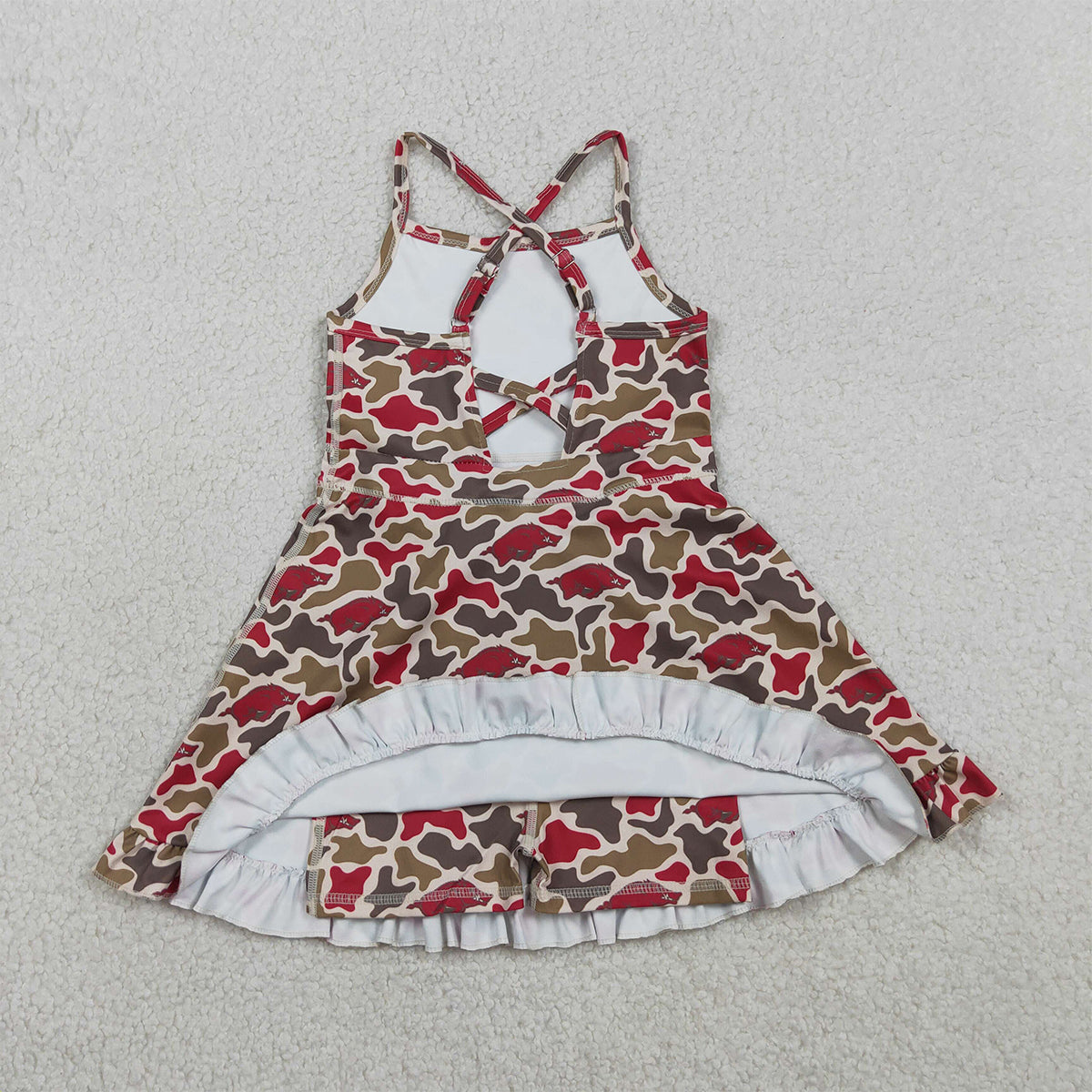 RTS NO MOQ GSD3587 Baby Girls Camo Team Yoga Active Shorts with Ruffle Knee-Length Dresses