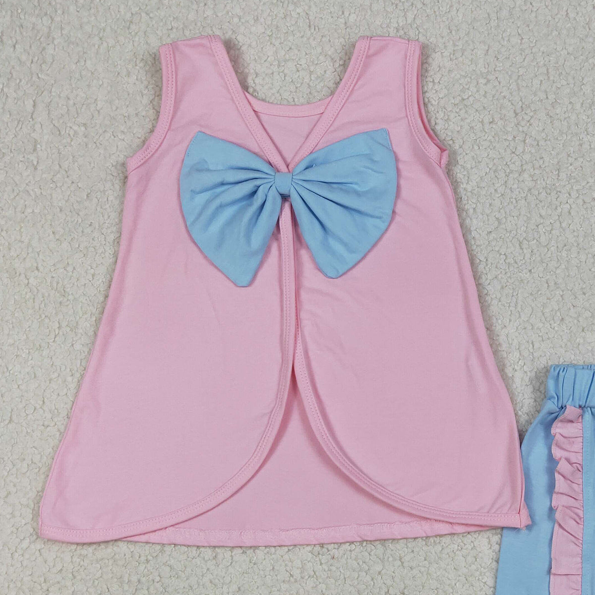RTS NO MOQ GSSO3462 Baby Girls Pink Sleeveless Tunic with Back Bows Ruffle Shorts Outfit Set for Spring Summer