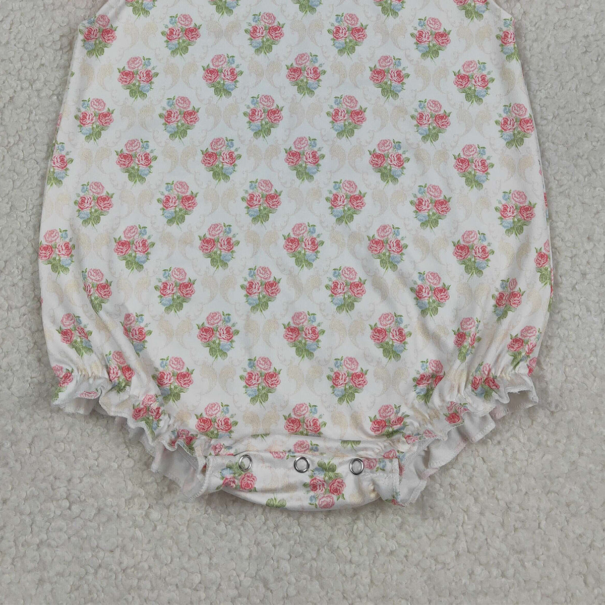 RTS NO MOQ SR3677 Baby Girls Pink Checked Rompers with Flutter Sleeve Flowers Ruffle for Infants