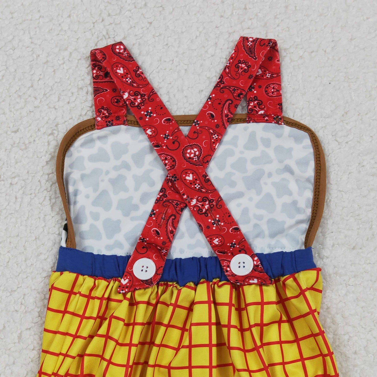 RTS NO MOQ SR4114 Baby Boys Yellow Checked Strap Cow Print Rompers