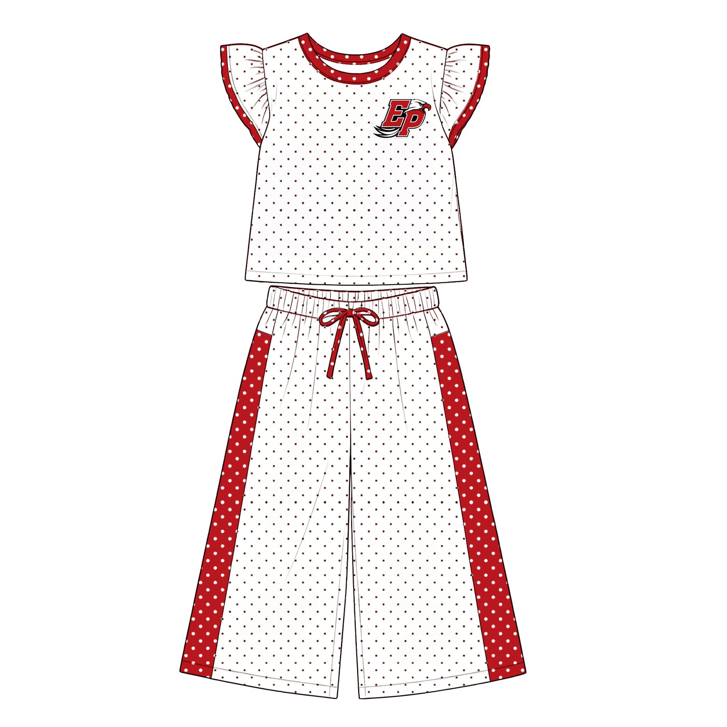 custom moq 5 mix size XY071603 Baby Girls Flutter Sleeve Top Bell Bottom Flare Pants Team Casual Set