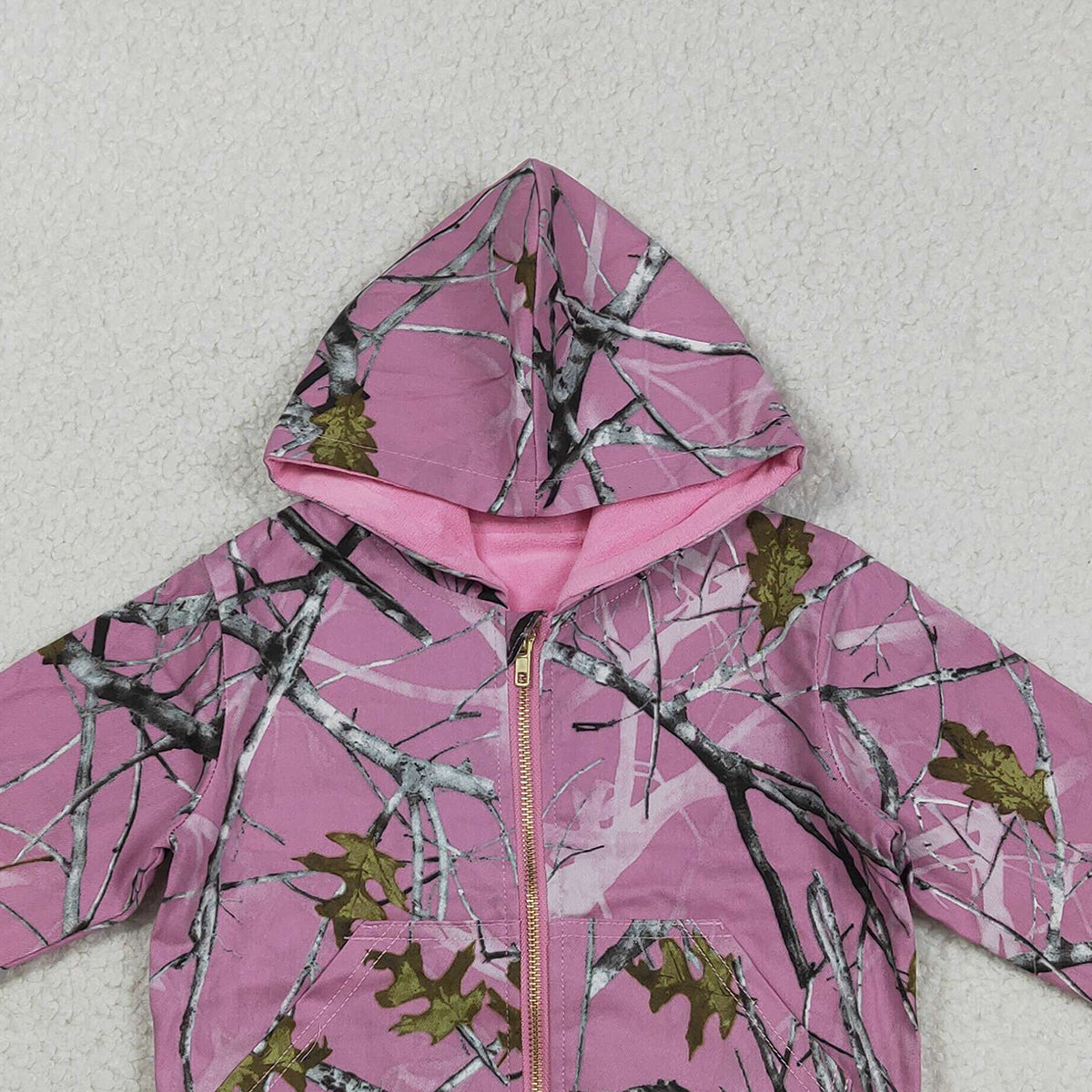 RTS NO MOQ GT1591 Baby Girls Pink Camo Hoodie Jacket with Zip Pockets Cute Top