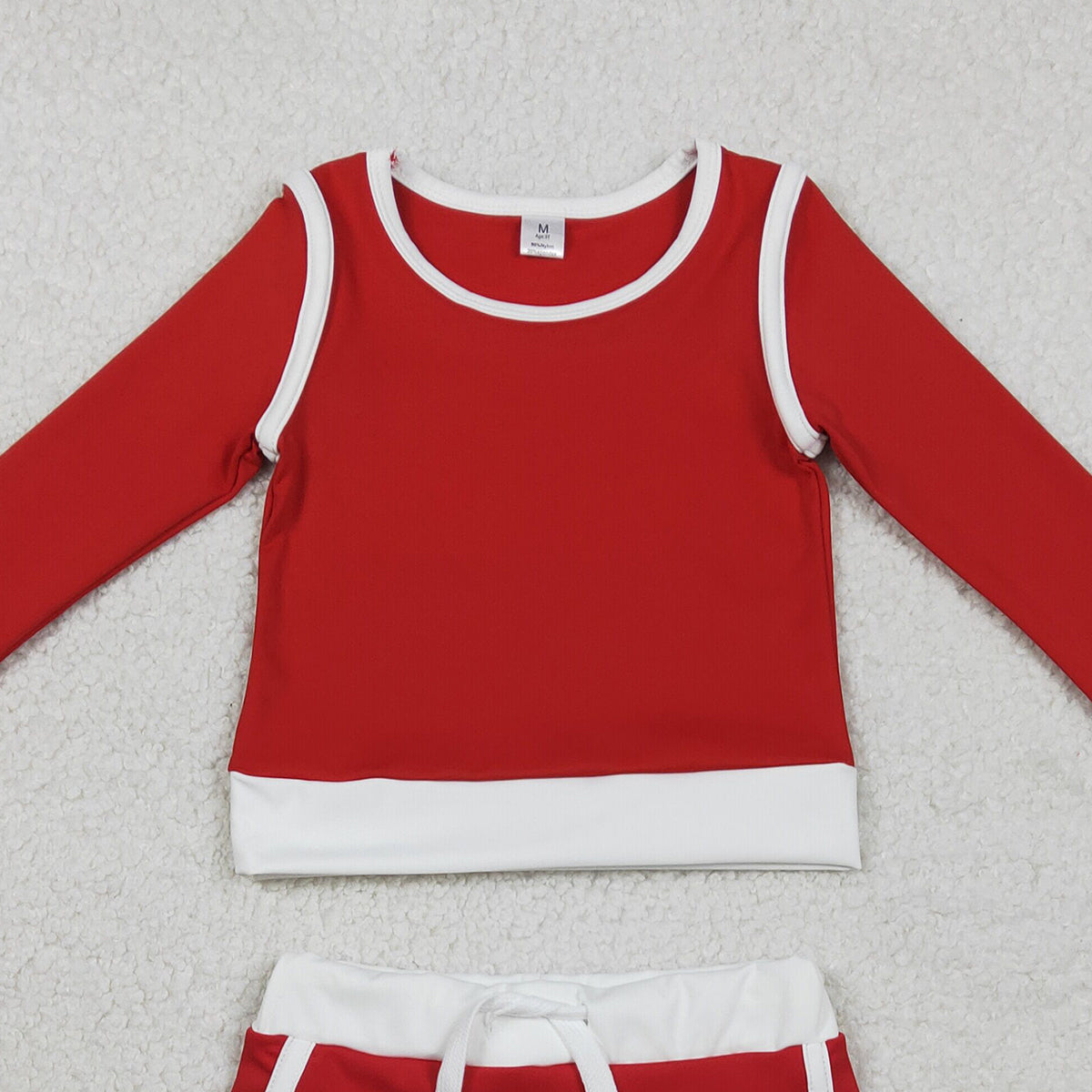RTS NO MOQ GLD1482 Baby Girls Red Long Sleeve Top with Skirt And Shorts Yoga Active Wear Clothing Set for Kids