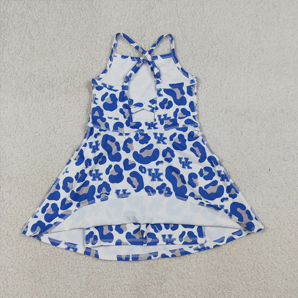 RTS NO MOQ GSD3630 Baby Girls Blue Leopard Strap Yoga Shorts Knee-Length Active Dresses