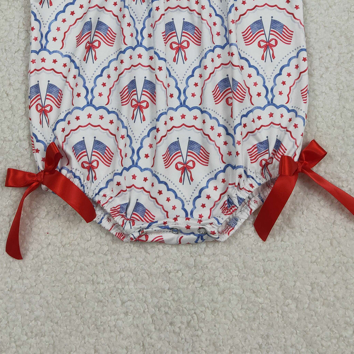 RTS NO MOQ SR3887 Embroidered Baby Girls Bows Flags Ruffle Rompers Checked 4th of July Outfit for Girls