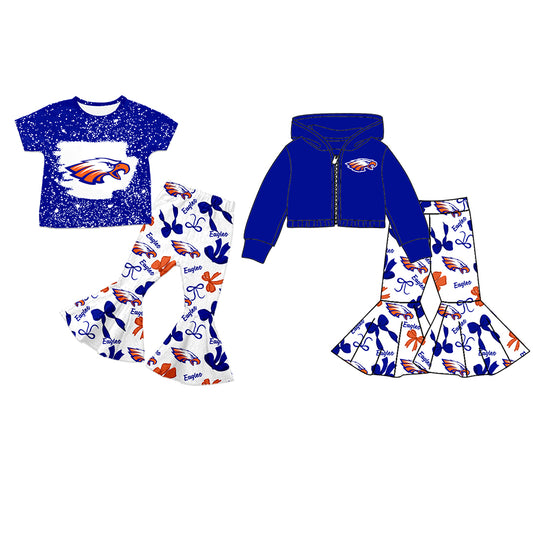 Custom moq 5 mix size milk silk summer teams baby girls clothes bow blue short sleeve pants sets and hooded long sleeve pants sets-25.7.22