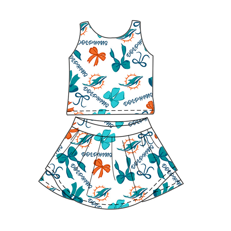 Custom moq 5 mix size milk silk summer teams Baby Girls Blue Orange Bow Vest Top Skirt Shorts Sets Sleeveless Knee Length Dresses Yoga Shorts Yoga Active Outfit