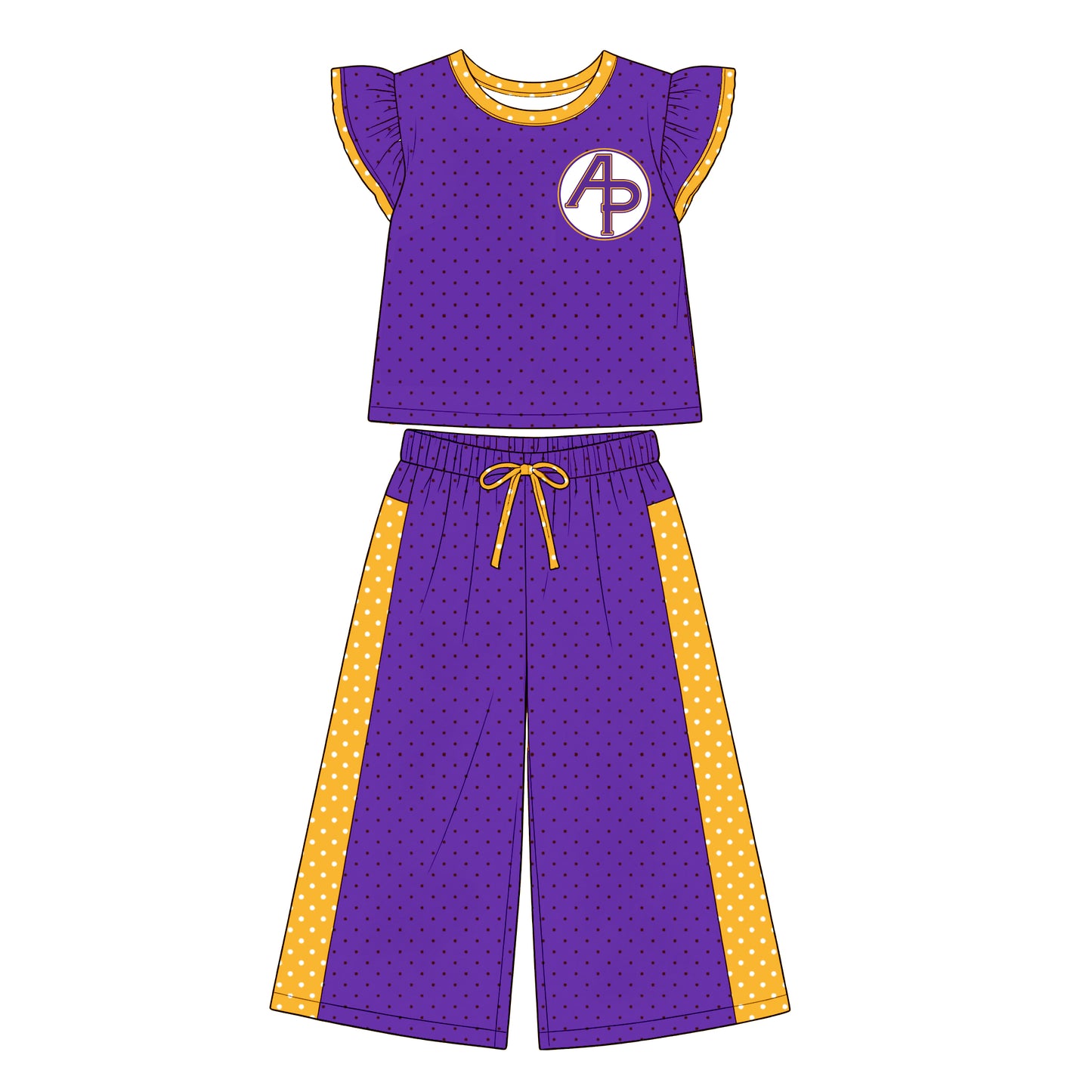 custom moq 5 mix size XY071503 Baby Girls Flutter Sleeve Top Bell Bottom Flare Pants Team Set