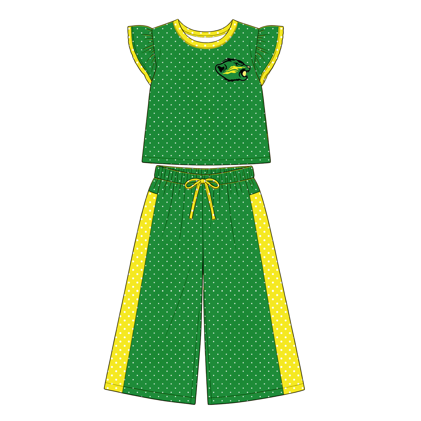 custom moq 5 mix size XY072903 Baby Girls Flutter Sleeve Polka Dots Top Pants Casual Team Outfit