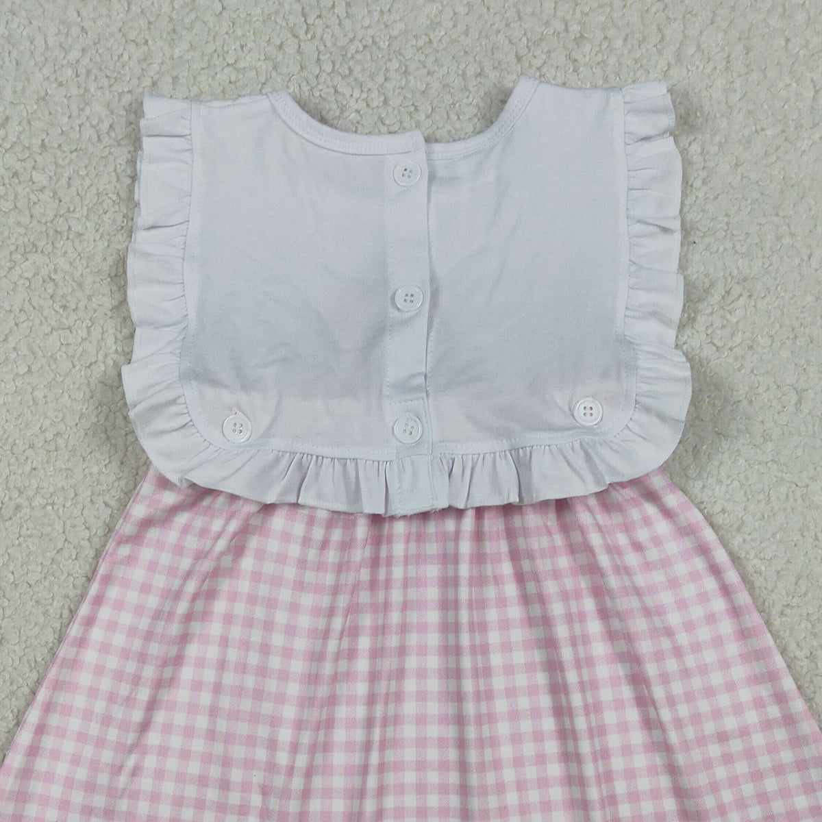 RTS NO MOQ GSD3201 Baby Girls Pink Checked Knee-Length Dress Embroidery Cross 'Child of God' Cute Dress
