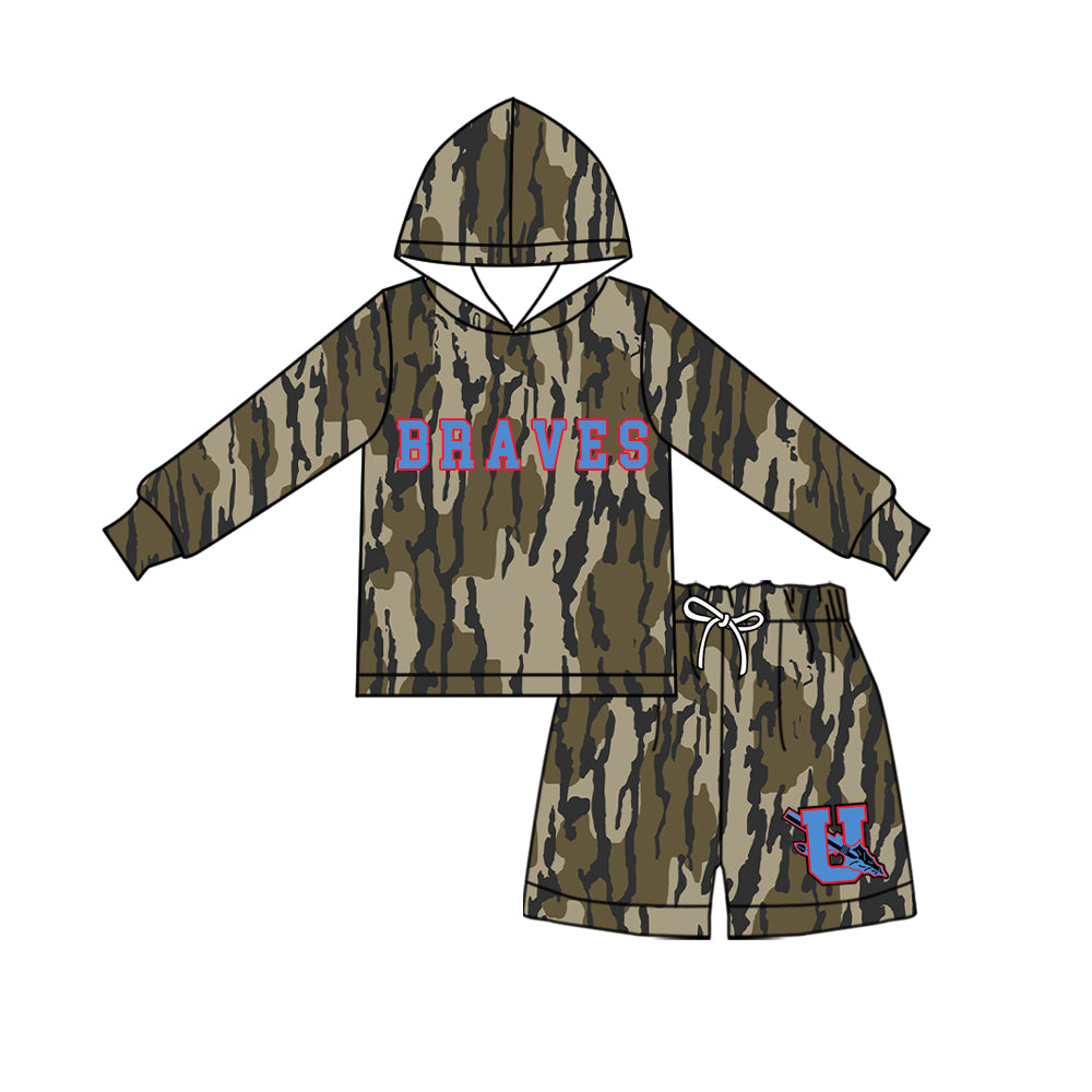 custom moq 5 mix size  XY072503 Baby Kids Camo Long Sleeve Hooded Top Camo Shorts Daily Outfit