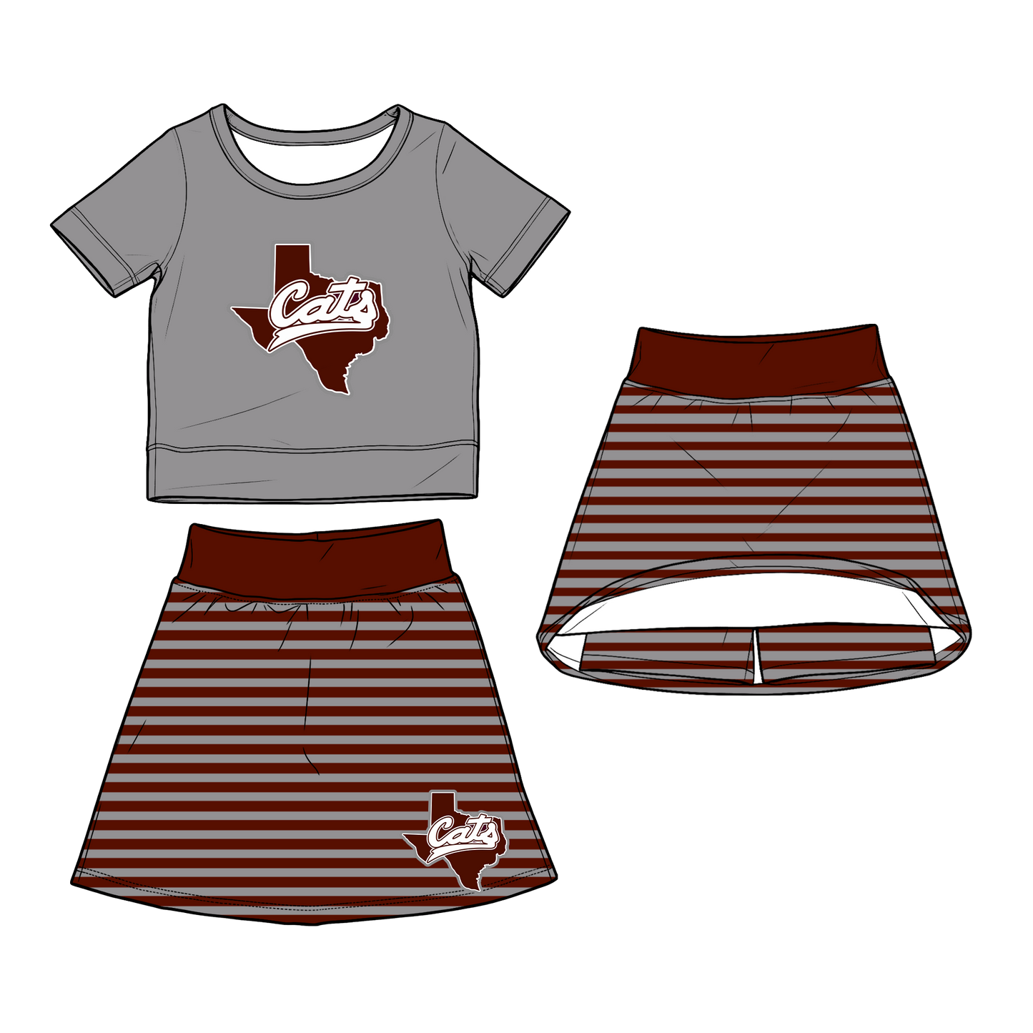 custom moq 5 mix size XY062703 Baby Girls Short Sleeve Top Striped Skirt  Outfit Set