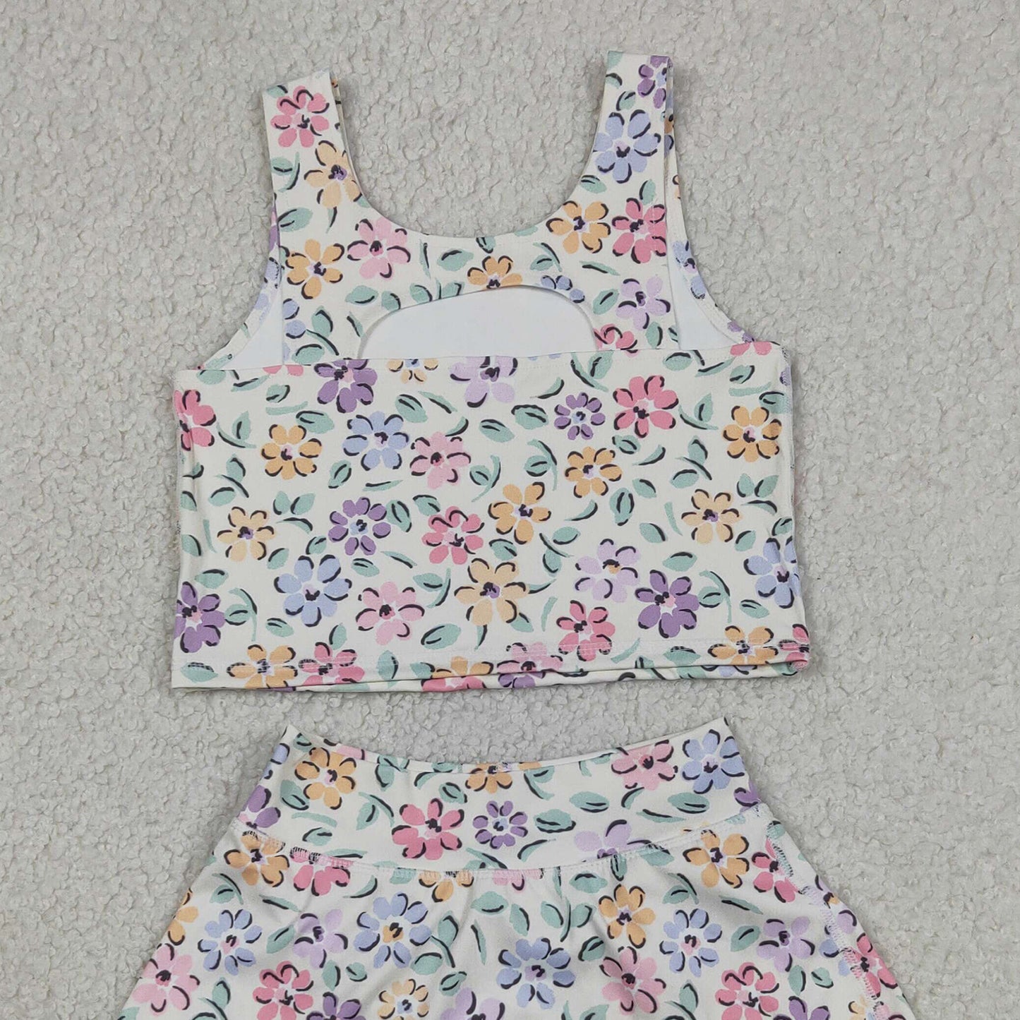 RTS NO MOQ GSD3838 Baby Girls Summer Colorful Flower Vest Yoga Skort Active Set