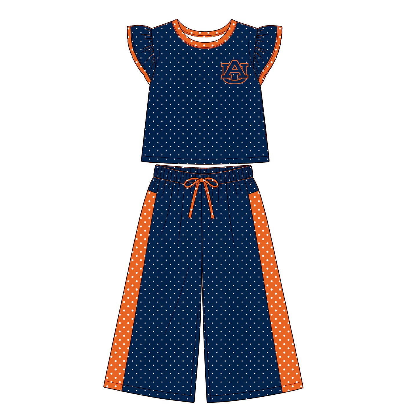 custom moq 5 mix size XY072303 Baby Girls Flutter Sleeve Polka Dots Top Pants Casual Team Clothes Set
