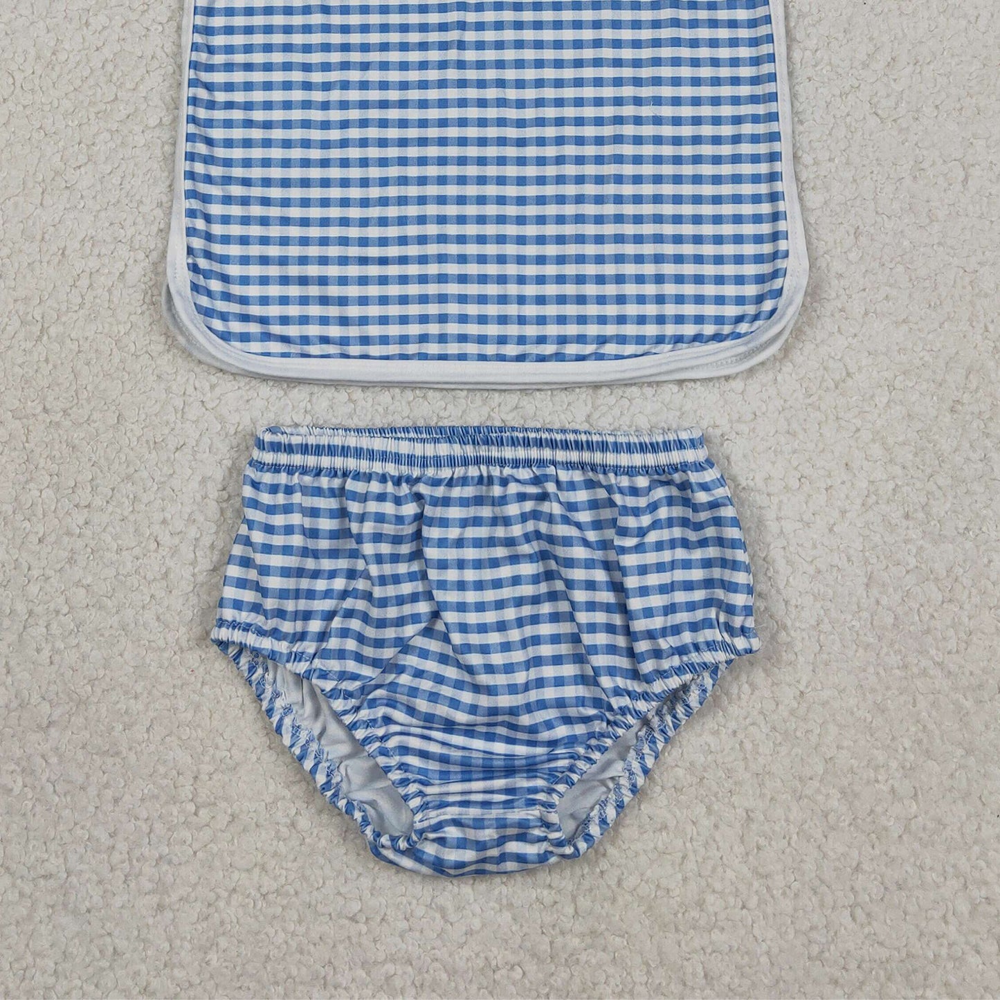 RTS NO MOQ GBO0531 Baby Kids Cute Blue Checked Top Bummies Daily Set
