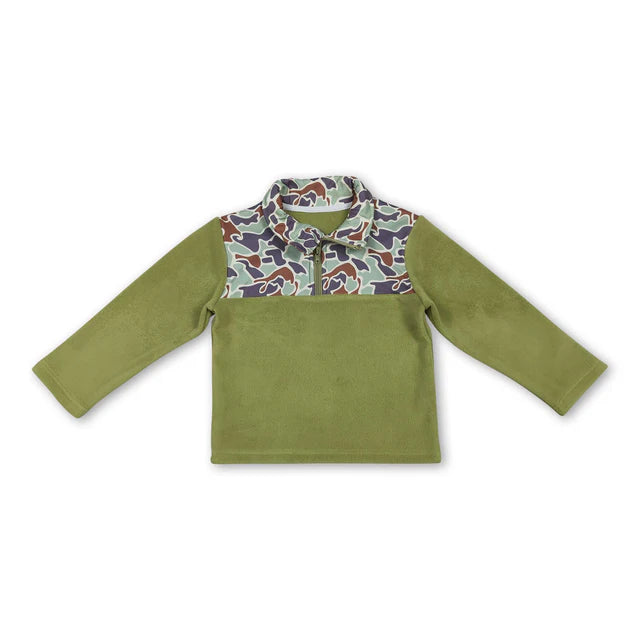 RTS NO MOQ Sibling Baby Boys Southern Green Camo Sherpa Zipper Pullover Tops