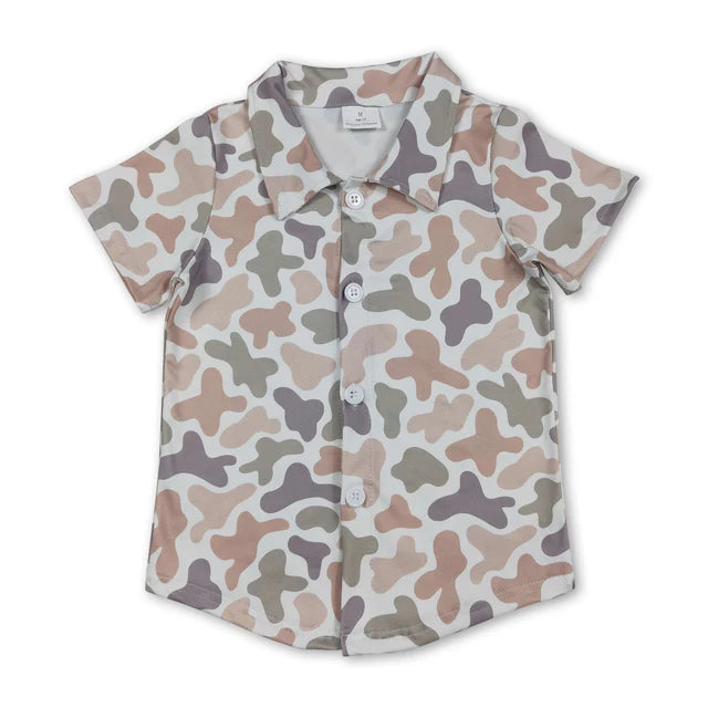 RTS NO MOQ Sibling Baby Boys Short Sleeve Southern Hunting Camo Button Shirts Top