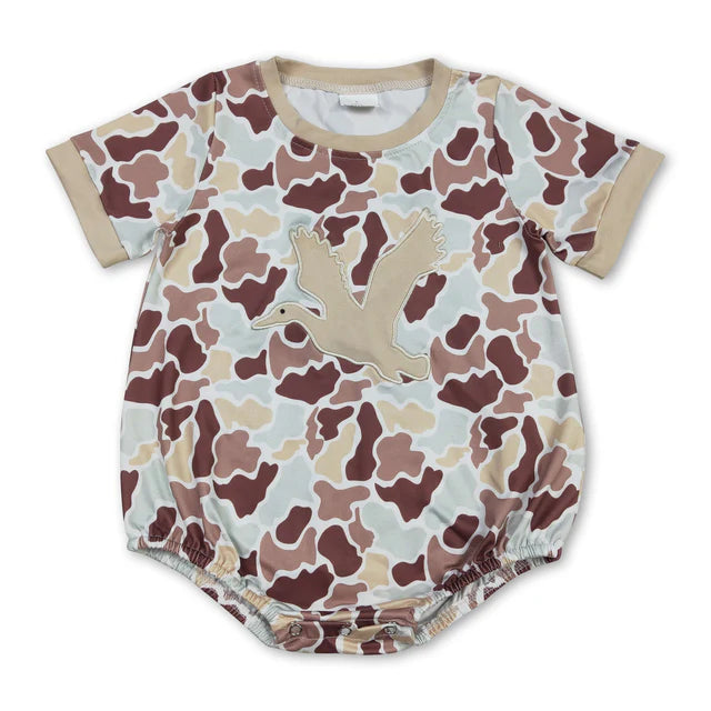 RTS NO MOQ Sibling Baby Boys Southern Grey Camo Hunting Rompers