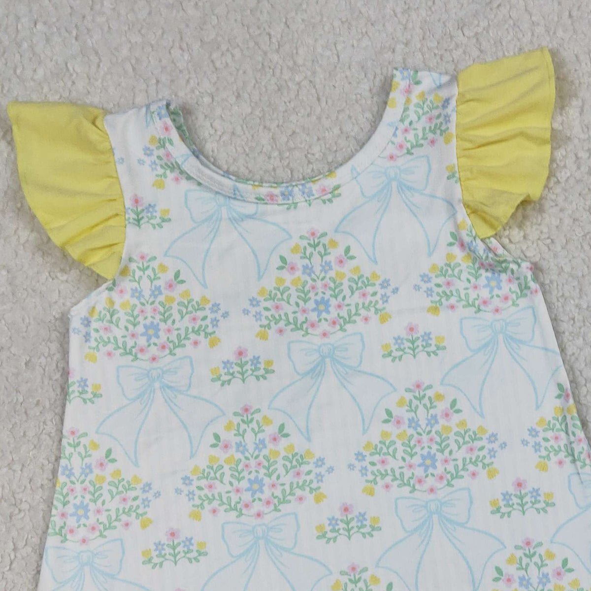 RTS NO MOQ GSSO2767 Baby Girls Bow Flowers Checked Scallop Tunic Ruffle Shorts Outfit Set Cute Clothing