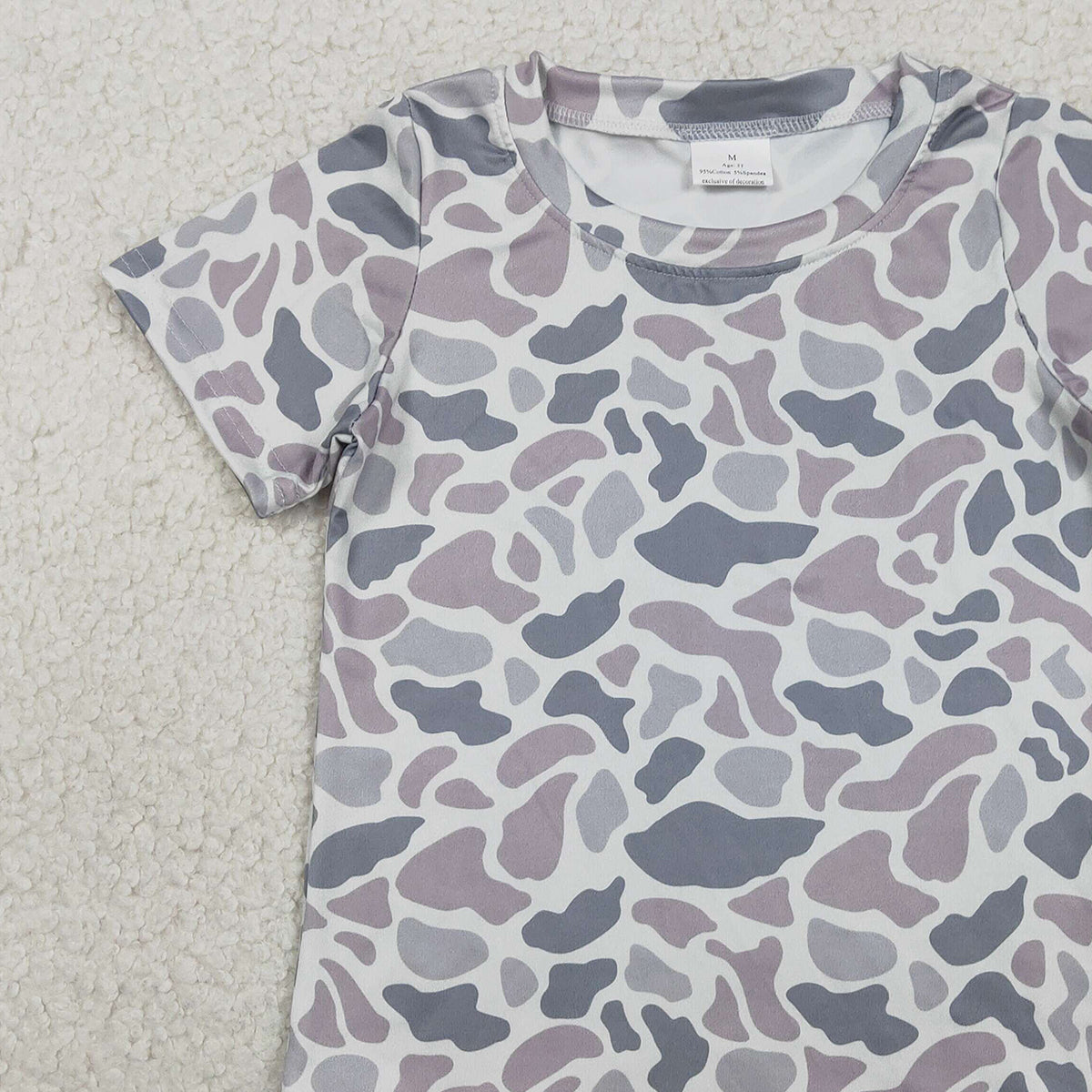 RTS NO MOQ BT1712  Baby Boys Short Sleeve Southern Light Grey Camouflage T-shirt Top for Infants Baby Clothing