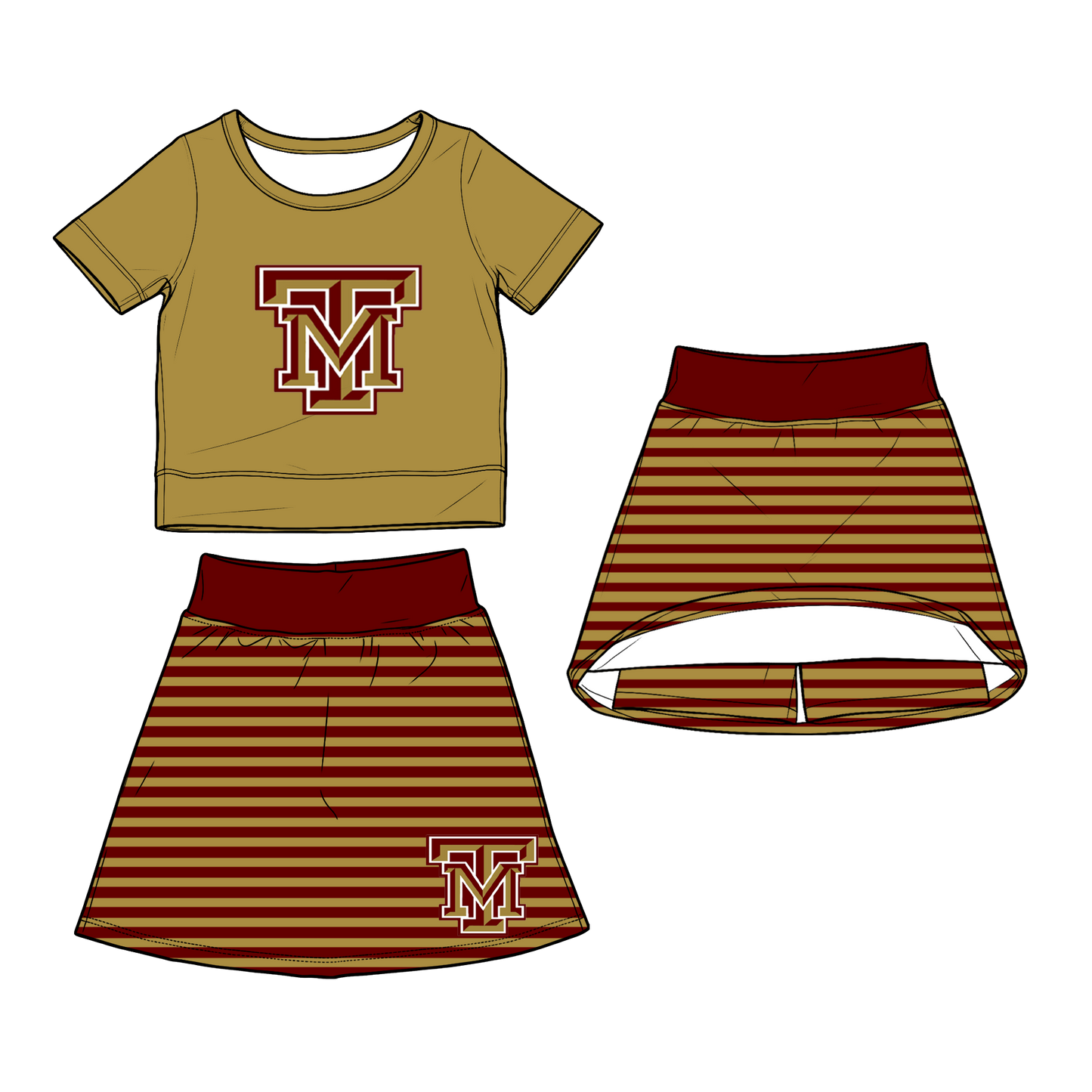 custom moq 5 mix size XY062703 Baby Girls Short Sleeve Top Striped Skirt  Outfit Set