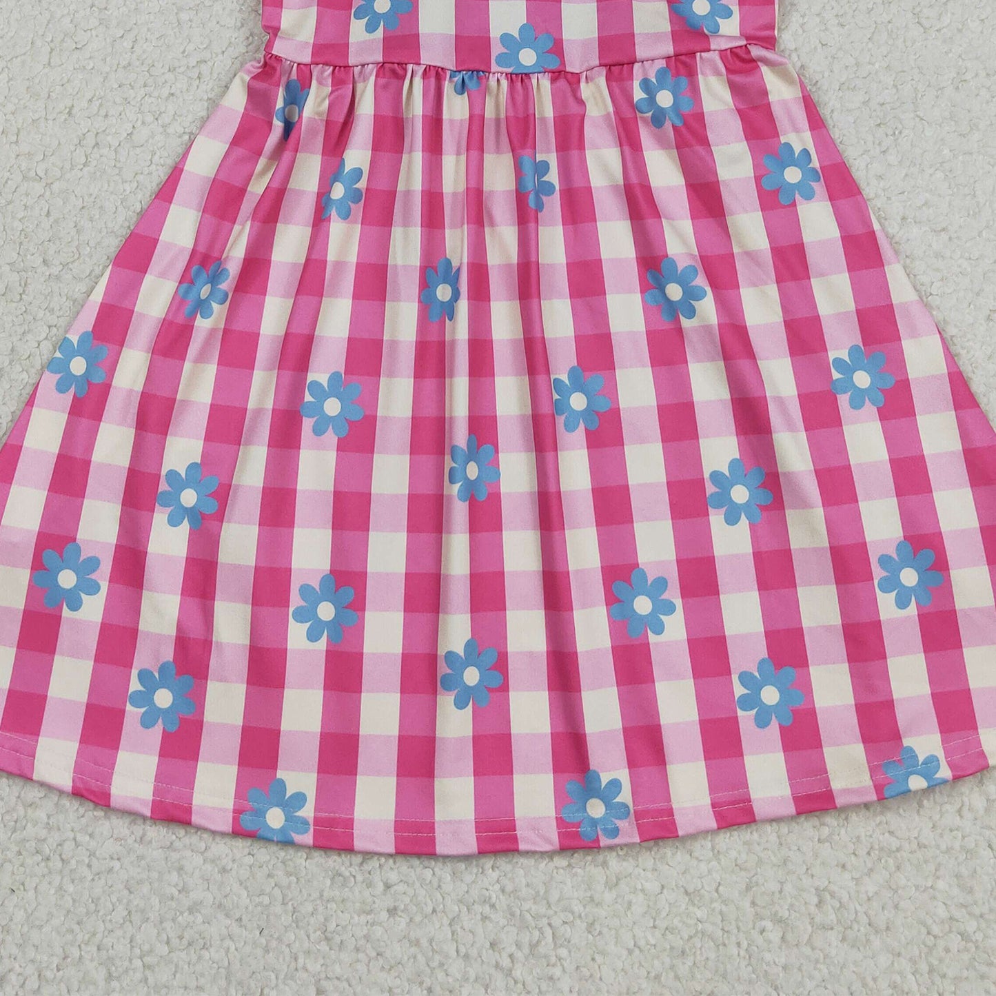 RTS NO MOQ milk silk GSD4007 Baby Girls Sleeveless Pink Checked Flowers Back Bow Knee Length Dresses