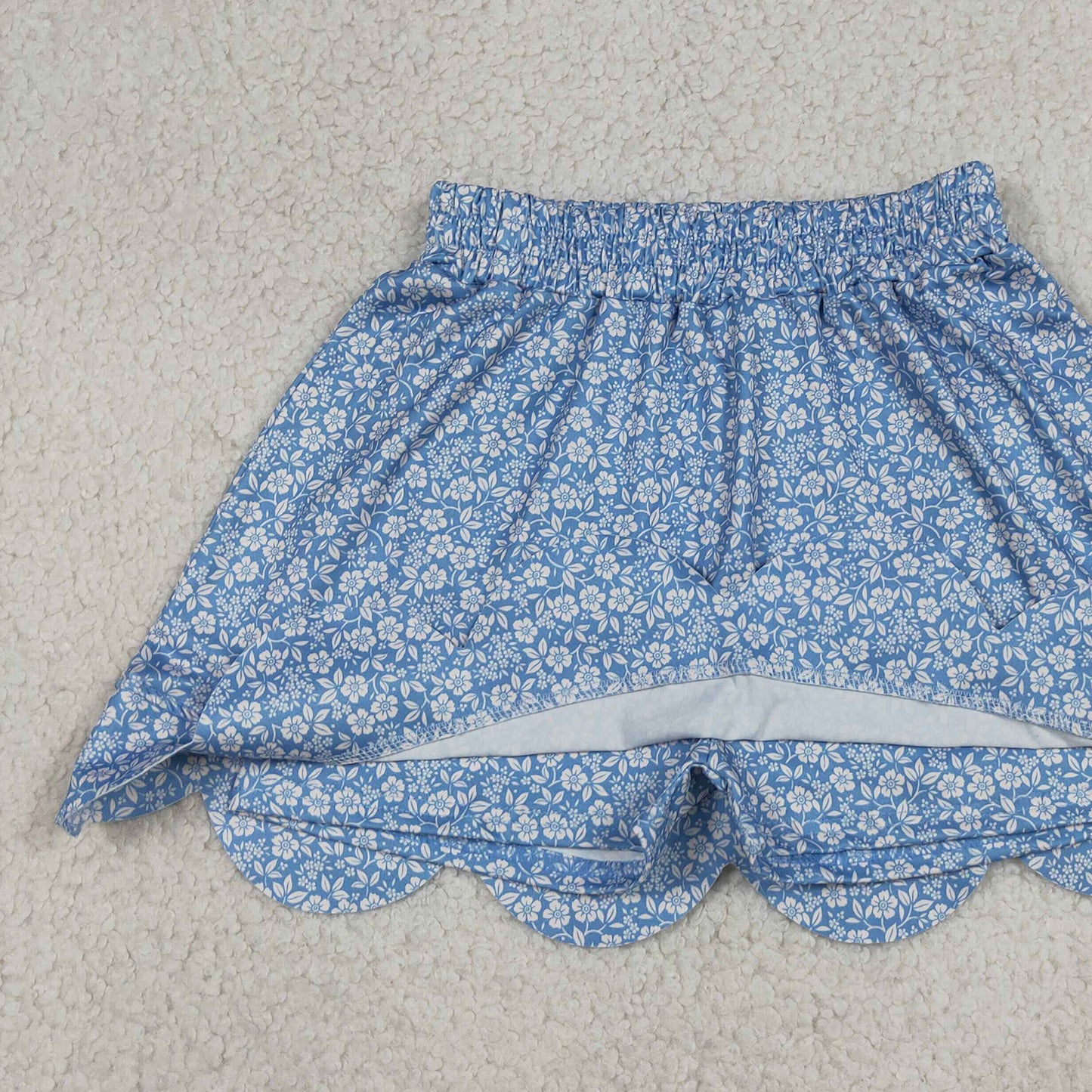 RTS NO MOQ milk silk GLK0239 Baby Girls Cute Blue Floral Print Scallop Edge Skort Casual Bottom