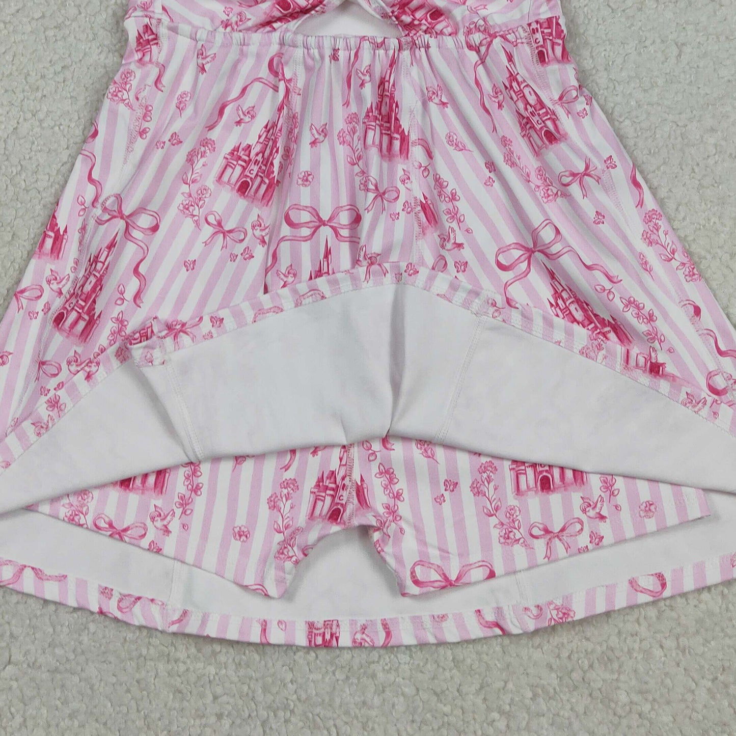RTS NO MOQ GSD3815 Baby Girls Cute Pink Stripe Bow Yoga Casual Dresses
